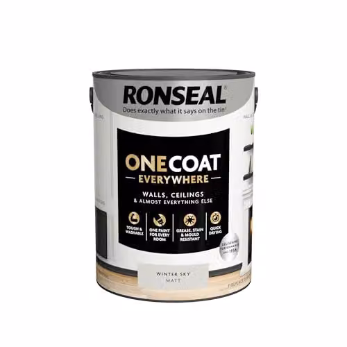 Ronseal One Coat Everywhere Matt Paint in Silver and White, 5L – 2