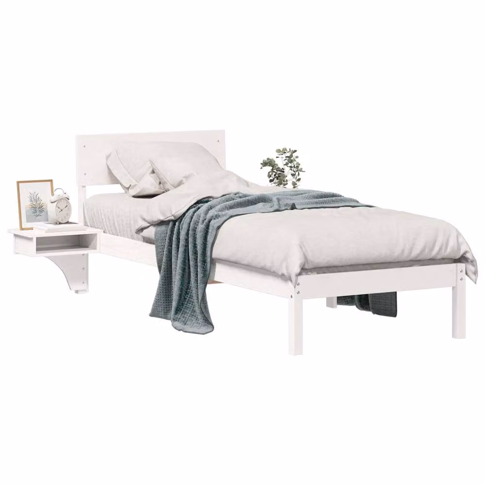 Berkfield Home White Solid Pine Wood Bed Frame with Headboard W/D/H: 75 x 190 cm – 2