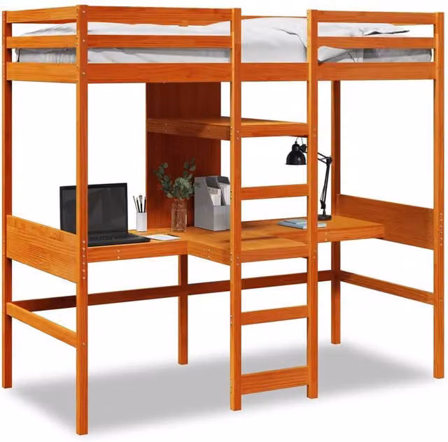 Berkfield Home Loft Bed Frame in Wax Brown Solid Pine Wood, W/D/H: 80 x 200 cm – 1