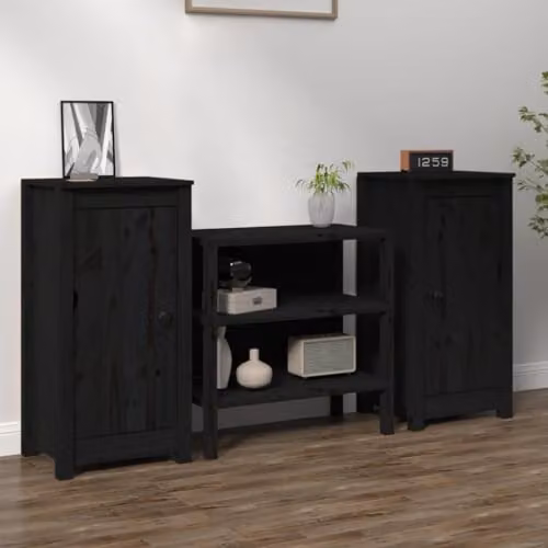 vidaXL 2-Piece Set of Modern Solid Pine Wood Sideboards in Black Matt – 2