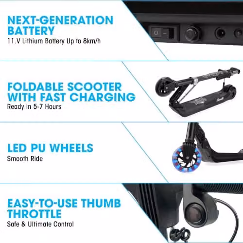 Xootz Foldable Electric Scooter with LED Lights, Black – 6