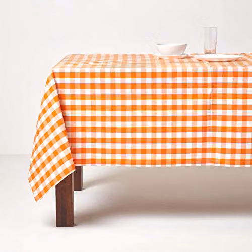 Homescapes Orange Cotton Gingham Checked Rectangular Tablecloth, W/D/H: 137 x 228 cm – 3