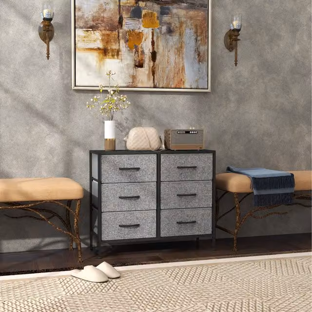 HOMCOM Modern Black Fabric and Wood Chest of Drawers Cloth Organiser