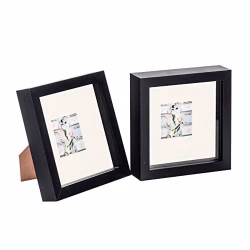 Nicola Spring 2 Piece Square 3D Shadow Box Photo Frame Set in Black with Grey Mounts – 1