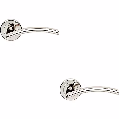 Loops Pair of Flat Arched Style Door Handles on Round Rose with Concealed Fixings in Polished Nickel