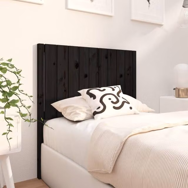 Berkfield Home Beautiful Bed Headboard in Black Solid Pine Wood, W/D/H: 95.5 x 4 x 100 cm