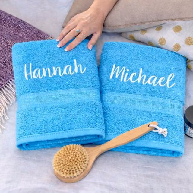 Duncan Stewart Personalised Turquoise Cotton Terry Bath Towel Set for Adults