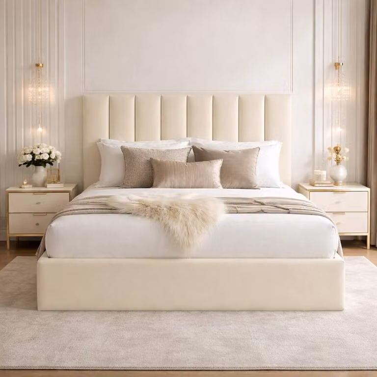 Desire Deco Suenna Ottoman Storage Bed Frame in Beige Plush Velvet, Single, W: 90 cm, D: 200 cm