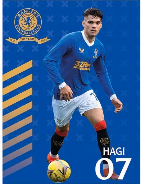 Rangers FC Hagi Blue Striped Typography Paper Poster