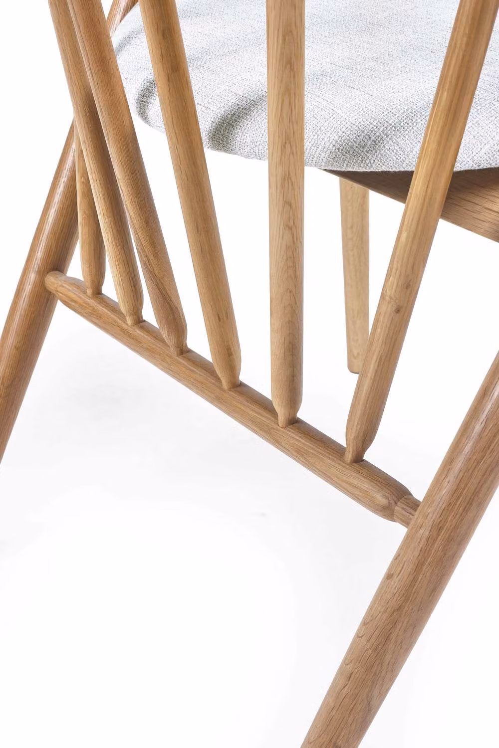 Julian Bowen Rory Curved Spindle Back Upholstered Dining Chair in Light Oak and Beige Fabric – 3