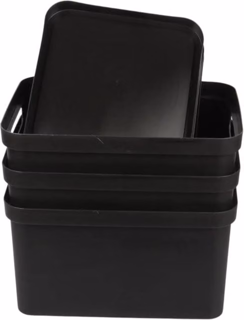 NESTLUNE Max Set of 3 Black Plastic Storage Boxes with Lid, 31L Each