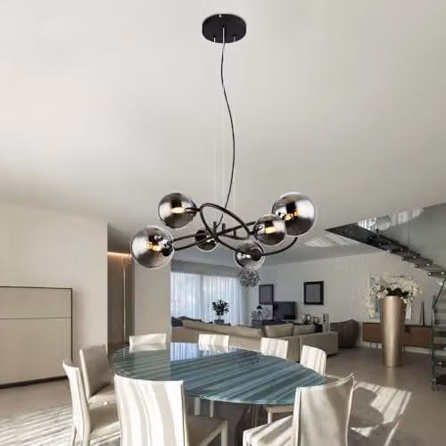 Netlighting Riha Globe Pendant Light in Black with Smoked Glass, Height: 120 cm, Width: 58.8 cm – 2