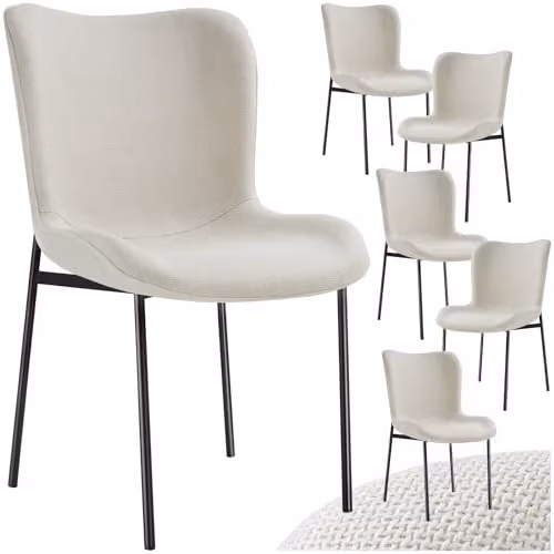tectake Set of 6 Scandinavian Style Dining Chairs with Ergonomic High Backrest and Woven Fabric in White and Black – 1