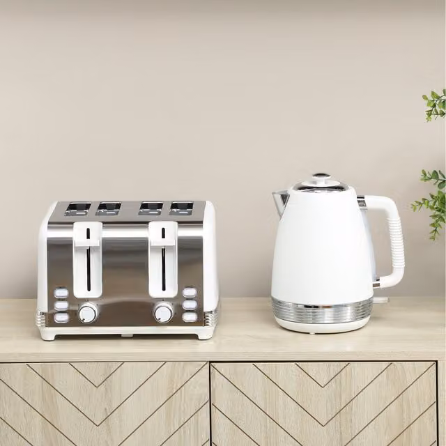 HOMCOM Stainless Steel Kettle and Toaster Set in White, 1.7 l 2500 W Rapid Boil Jug Kettle