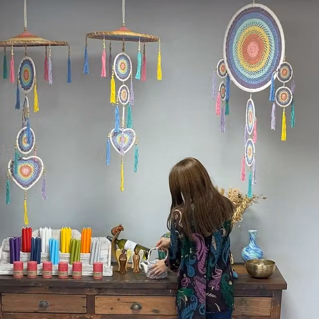 KDMK Large Drama Pastel Rainbow Multicolour Hanging Dreamcatcher with Mandala and Heart Details