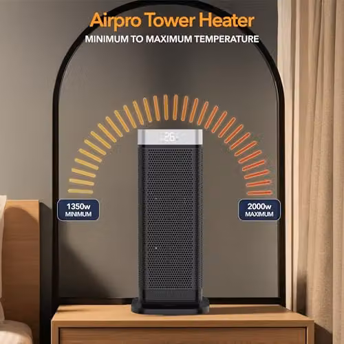 Air Pro Portable Electric Ceramic Space Heater with LED Display and Remote Control, Black – 8