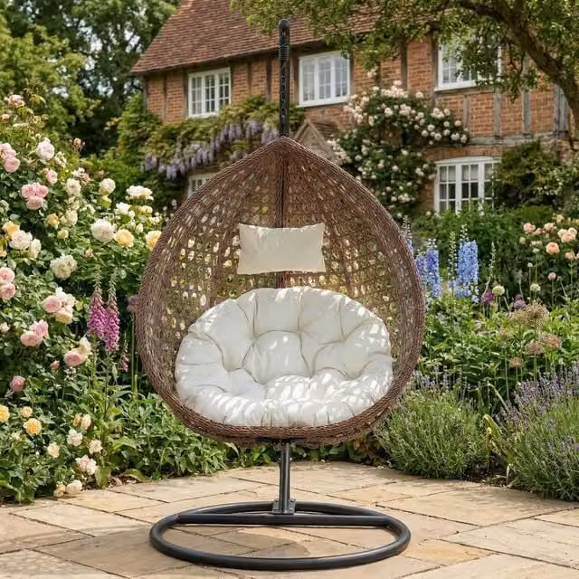 Rosewood & Stone Home Attingham Single Egg Chair in Cream and Brown – 1
