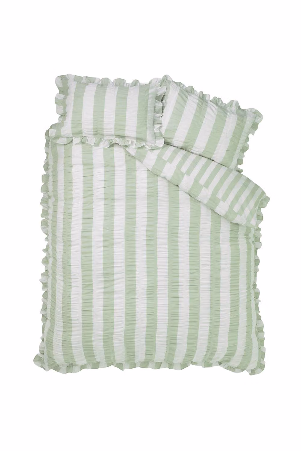 Catherine Lansfield Seersucker Frill Stripe Duvet Cover and Pillowcase Set, Green, W/D/H: 200 x 200 cm – 2
