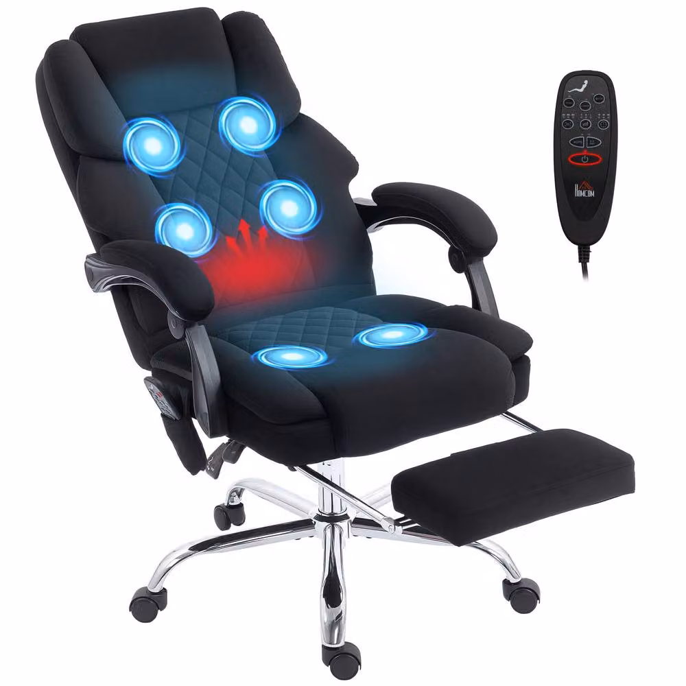 HOMCOM Black Velvet Massage Office Chair with Heat, 135 Degree Reclining Executive Desk Chair with Headrest and Armrests – 2