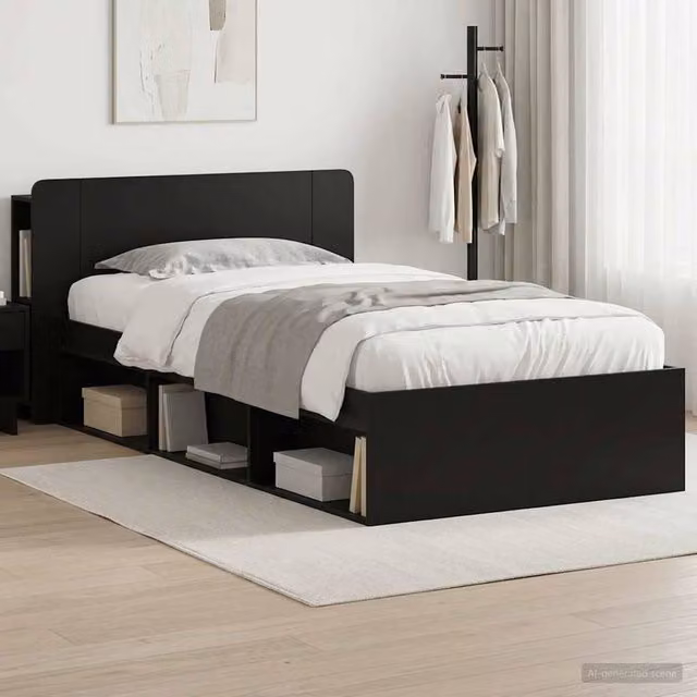 Berkfield Home Modern Bed Frame with Storage Drawers in Black, Engineered Wood, W/D/H: 90 x 200 cm