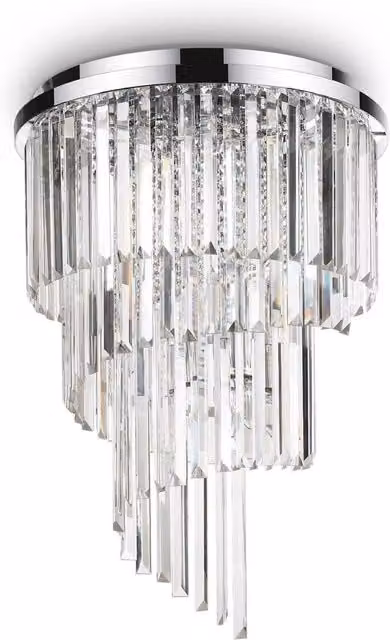 Netlighting Carlton 12 Light Chrome and Grey Crystal Ceiling Chandelier with E14 Sockets