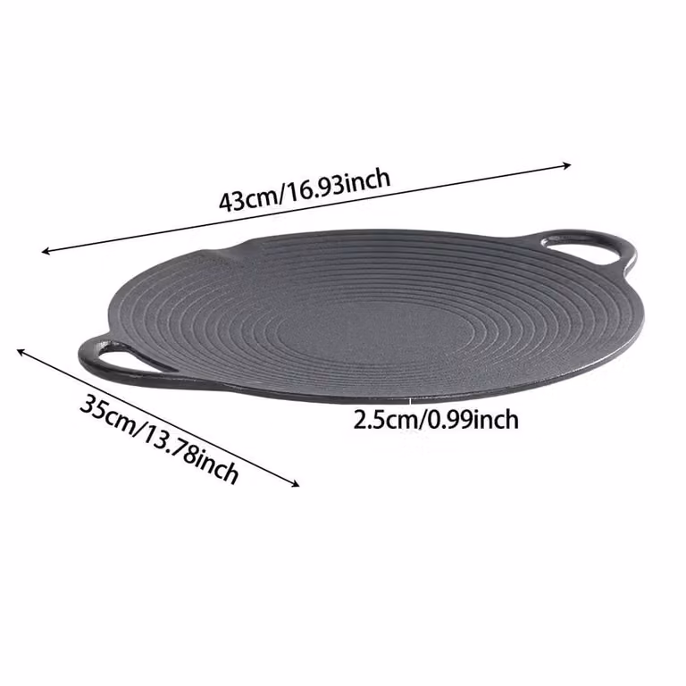 NESTLUNE Black Cast Iron Grill Pan for BBQ and Steaks, W: 43 cm, D: 35 cm, H: 2.5 cm