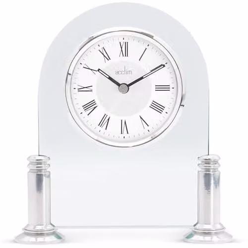 Acctim Bewdley Mantel Clock Quartz with Illuminated Hands in Silver and White Metal and Glass