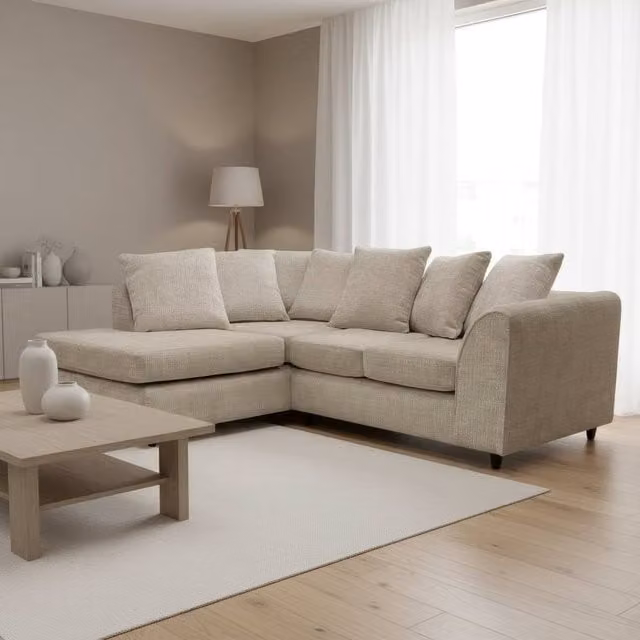 Abakus Direct Jumbo Chenille L-Shaped Corner Sofa with Chaise Extension, Left Hand Facing, Taupe