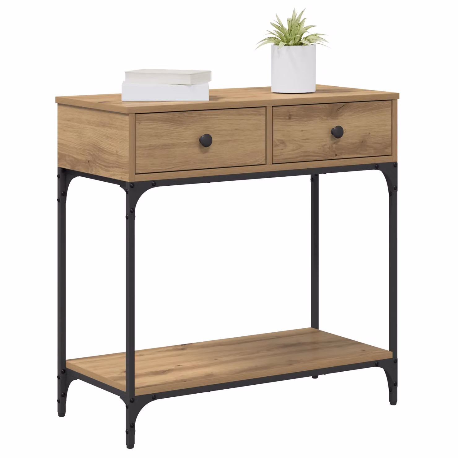 Berkfield Home Artisan Oak Console Table in Brown, W/D/H: 75 x 34.5 x 75 cm – 3