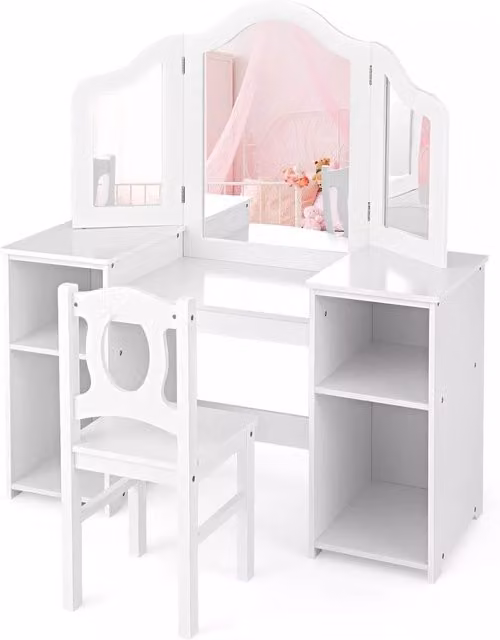 Costway 2-in-1 Kids Vanity Table and Chair Set in White