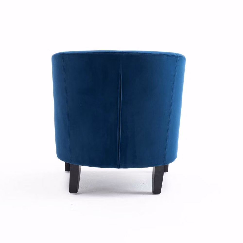 NESTLUNE Dark Blue Velvet Tub Chair with Black Legs – 4