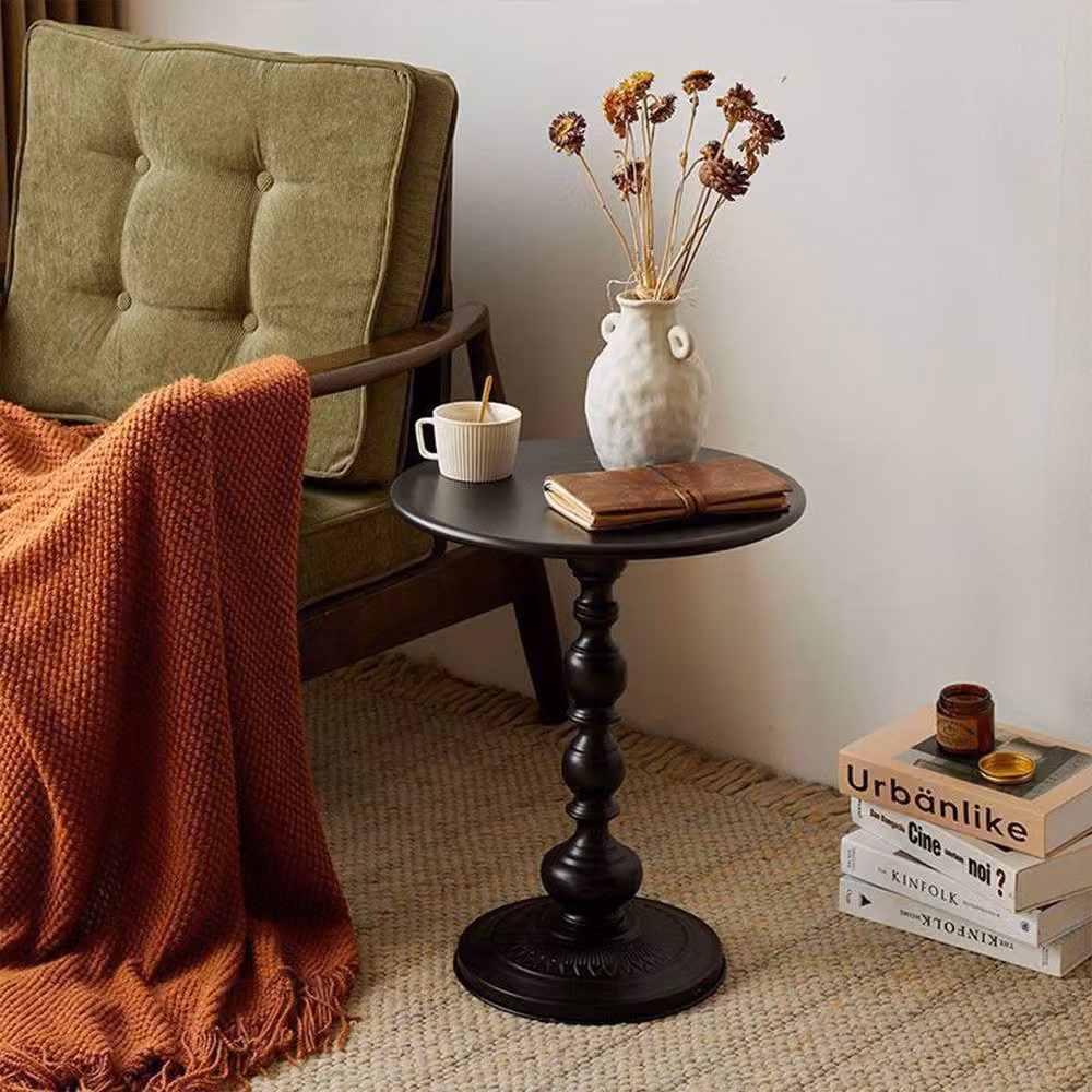 FORGEVIO Black Round Modern Bedside Table with Matt Finish – 5