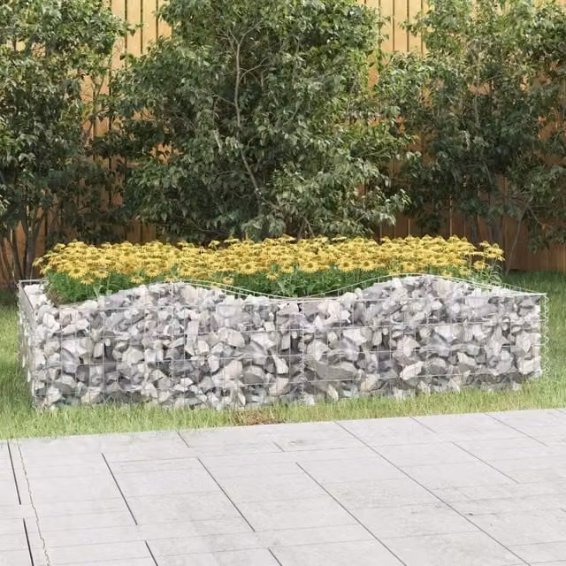 Berkfield Home Arched Gabion Raised Bed in Silver Galvanised Steel, W/D/H: 200 x 100 x 50 cm