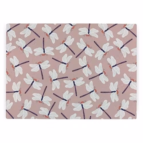 Purely Home Dragonflies Rectangular Glass Worktop Protector in Pink with Non-Slip Feet, W: 39 cm, D: 28.5 cm – 1