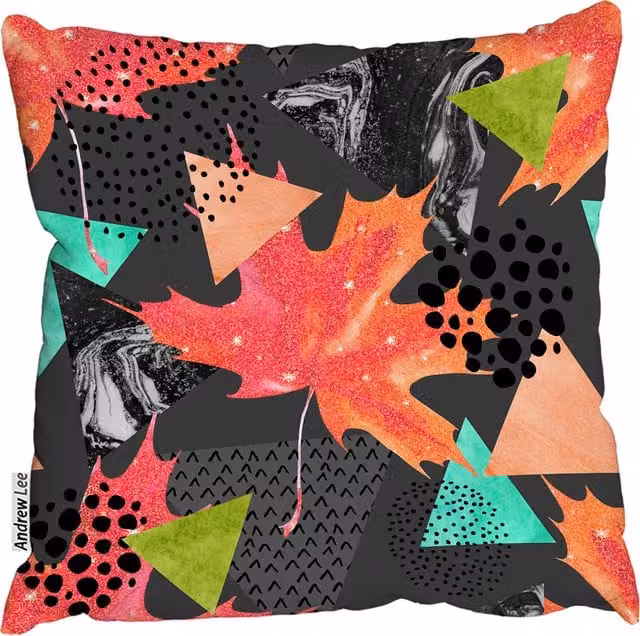 Andrew Lee Abstract Autumn Geometric Leaf Cushion, Red, W/D/H: 60 x 60 x 1 cm