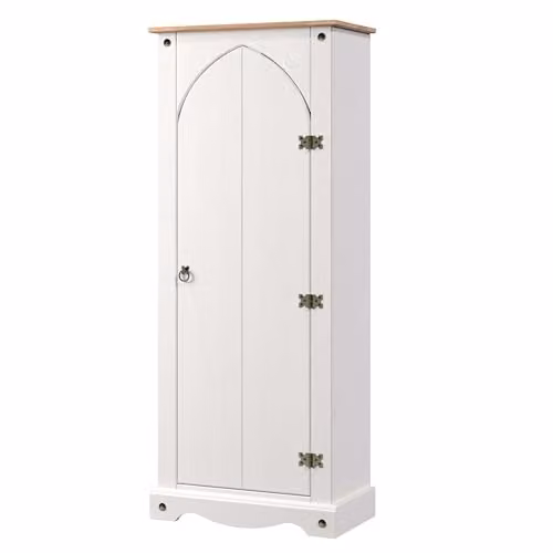 Core Products Corona White Waxed Pine Pantry Cupboard Storage Unit with Internal Shelves and Metal Detailing, W/D/H: 60.0 x 31.6 x 143.5 cm – 2
