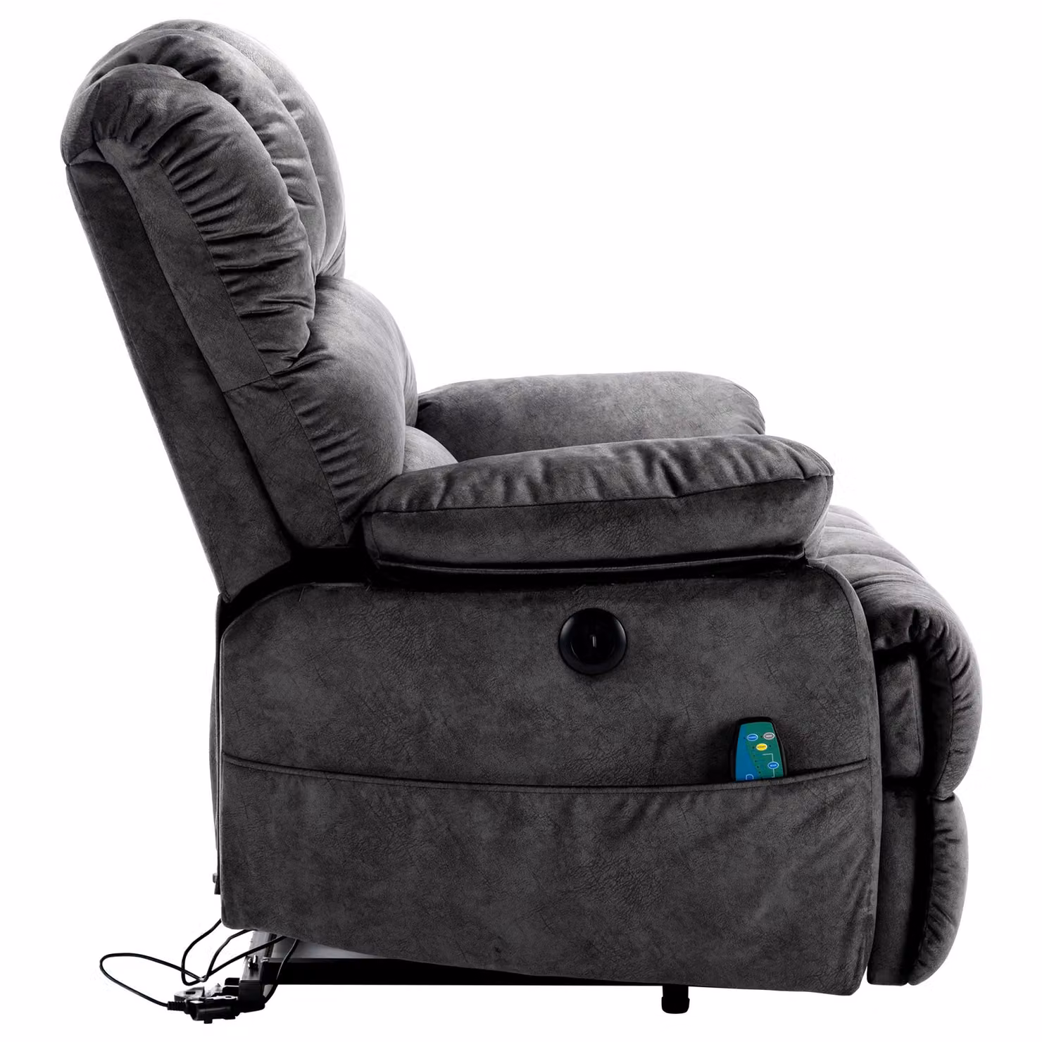Aosom UK Electric Power Lift Recliner Chair with Heating Massage, Vibration, USB Ports and Side Pockets in Grey, W/D/H: 103 x 100 x 106 cm – 4