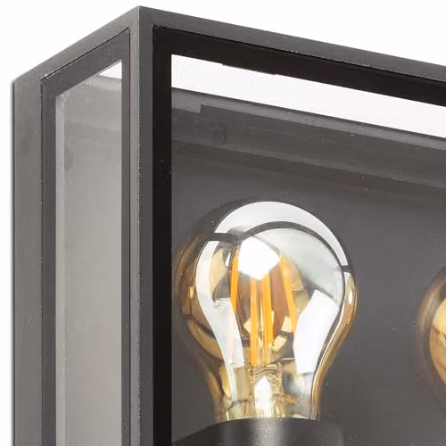 Netlighting Pomo Outdoor Square Wall Lamp in Grey with Transparent Glass, IP65 Rated, 2x E27 – 3
