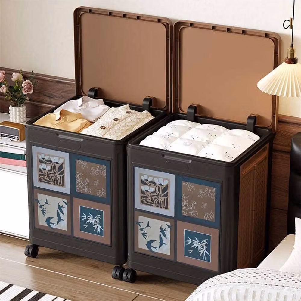 FORGEVIO Stackable Storage Box on Wheels for Blankets, Clothes and Toys, Multicolour and Brown – 3