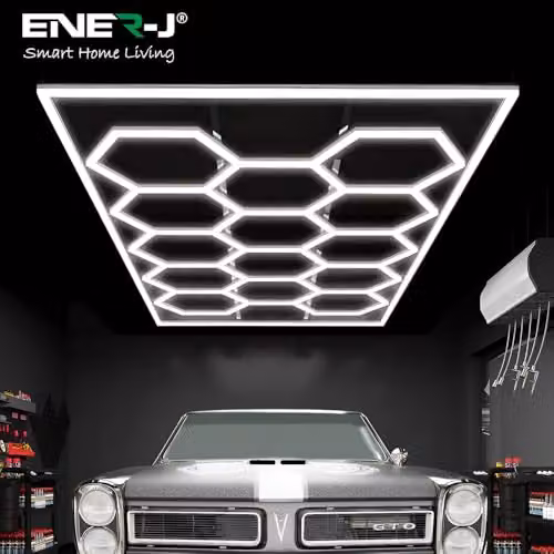 ENERJ 600W Hexagon LED Garage Ceiling Light, 14 Hexagon Frame, CCT Switchable 3000K-6000K, White – 2