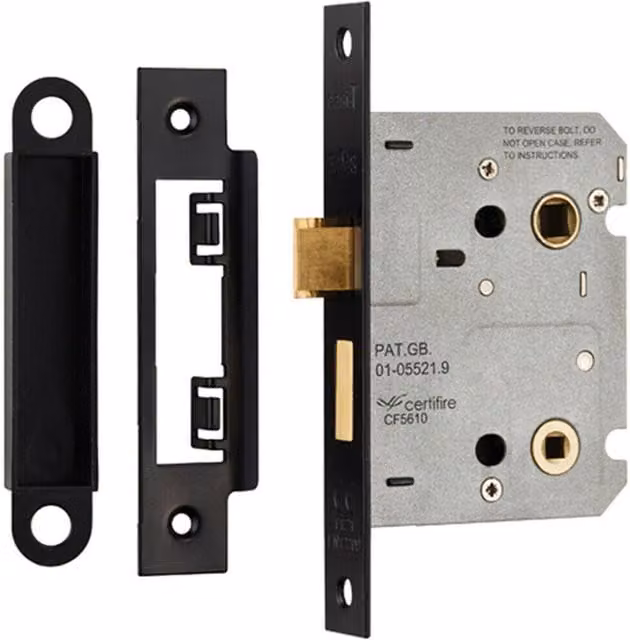 Loops Matt Black Bathroom Door Sashlock Latch with Square Forend 76mm – 1