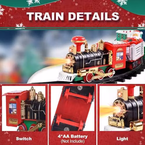 Shatchi Christmas Tree Train Set, Green and Multicolour Tabletop Decoration – 6