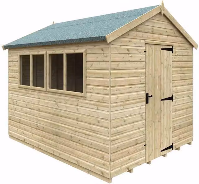 Buttercup Farm Apex Premier 16mm Wooden Garden Shed in Natural Wood, W: 304.8 cm x D: 243.8 cm x H: 235.0 cm – 1
