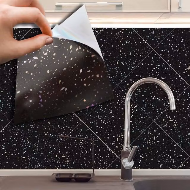 Walplus Black Geometric Metallic Adhesive Wall Tile Stickers
