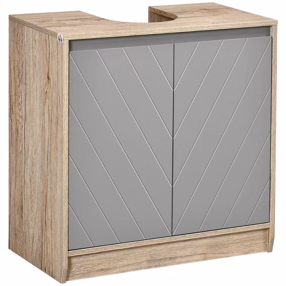 FORGEVIO Grey Under Sink Storage Cabinet with 2 Hinged Doors and Adjustable Internal Shelves – 3