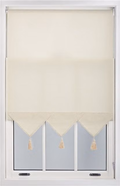 Furnished Triangle Peak Semi-Transparent Window Roller Blind in Beige, W: 100 cm, H: 165 cm