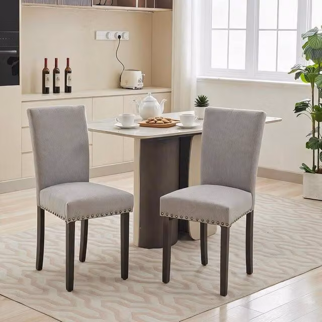 London Boutique Set of 2 Grey Upholstered Armless Dining Chairs with Rubberwood Legs