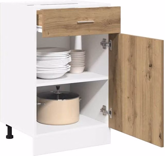 Berkfield Home Lyon Artisan Oak Drawer Bottom Cabinet, Brown, W/D/H: 50 x 46 x 81.5 cm – 1