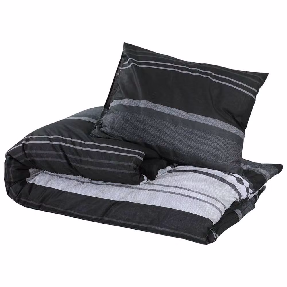 Berkfield Home Striped Cotton Duvet Cover and Pillowcase Set in Black and White, W/D/H: 260 x 240 x 240 cm – 3