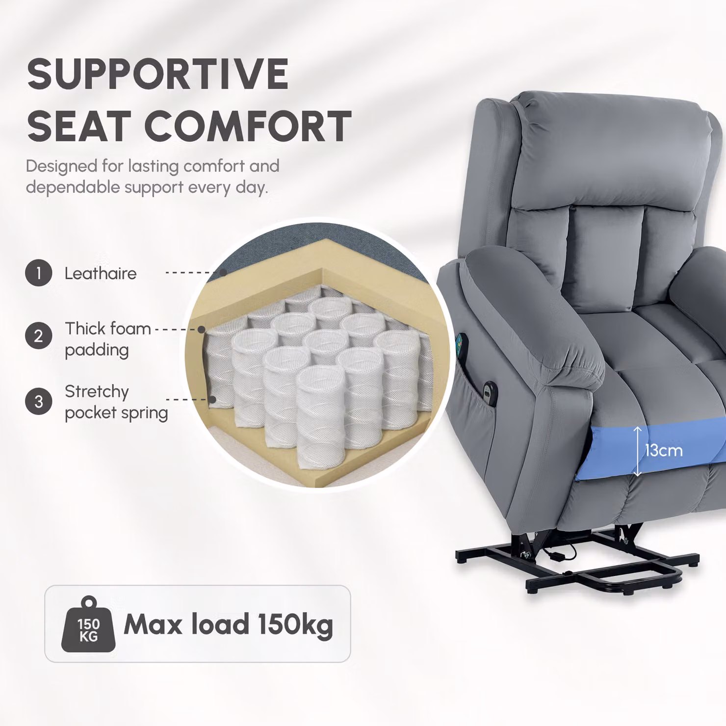 HOMCOM Grey Power Lift Riser and Recliner Chair with Vibration Massage, Heat and Side Pocket – 6